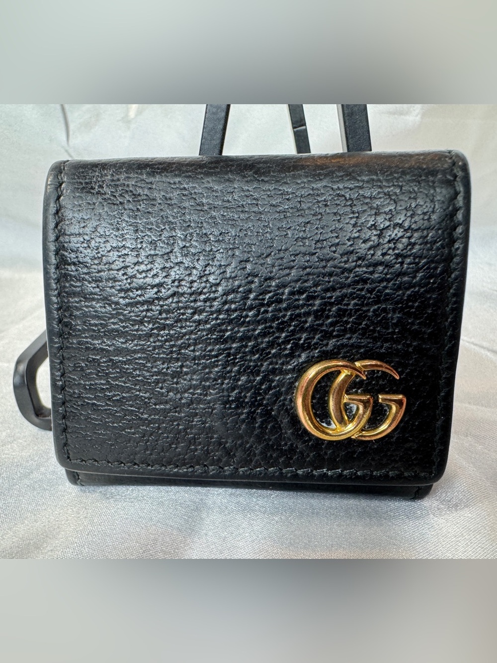Gucci GG Marmont Black Leather Gold GG Coin Case Wallet
